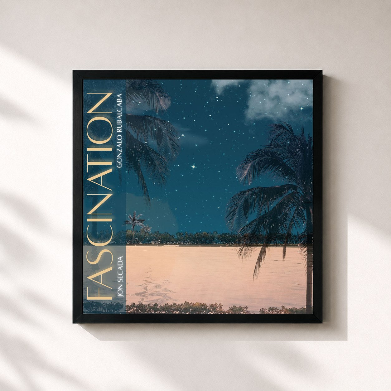 #noir Tableau carré de l'album Fascination de Jon Secada, cadre noir 32x32 cm