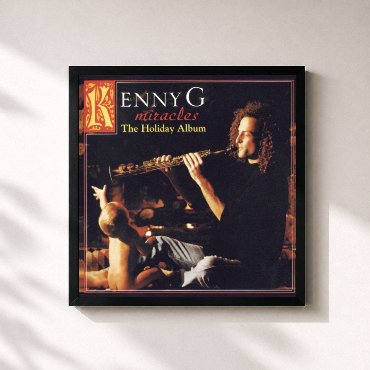 #noir Tableau carré de l'album Miracles - The Holiday Album de Kenny G, cadre noir 32x32 cm
