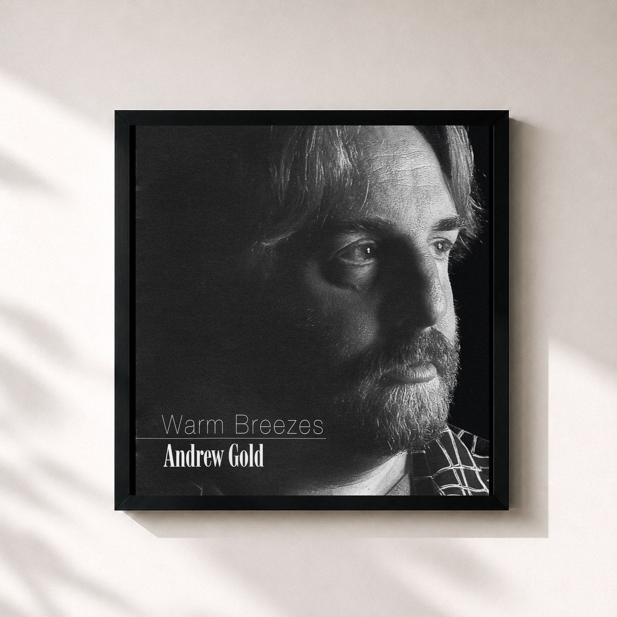 #noir Tableau carré de l'album Warm Breezes de Andrew Gold, cadre noir 32x32 cm