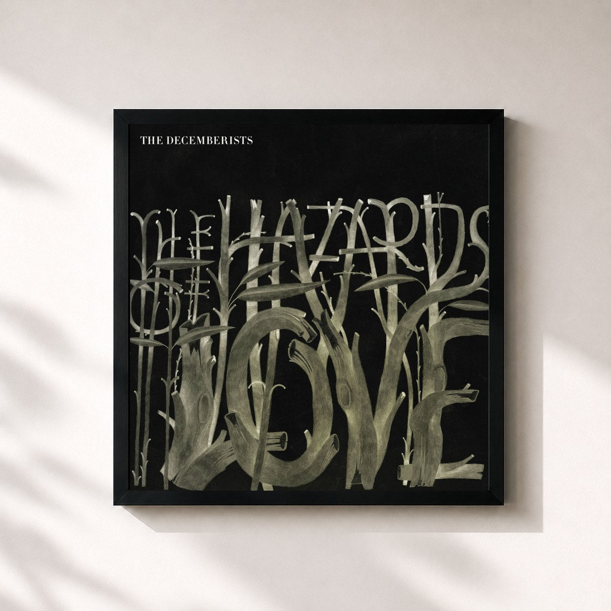 #noir Tableau carré de l'album The Hazards of Love de The Decemberists, cadre noir 32x32 cm