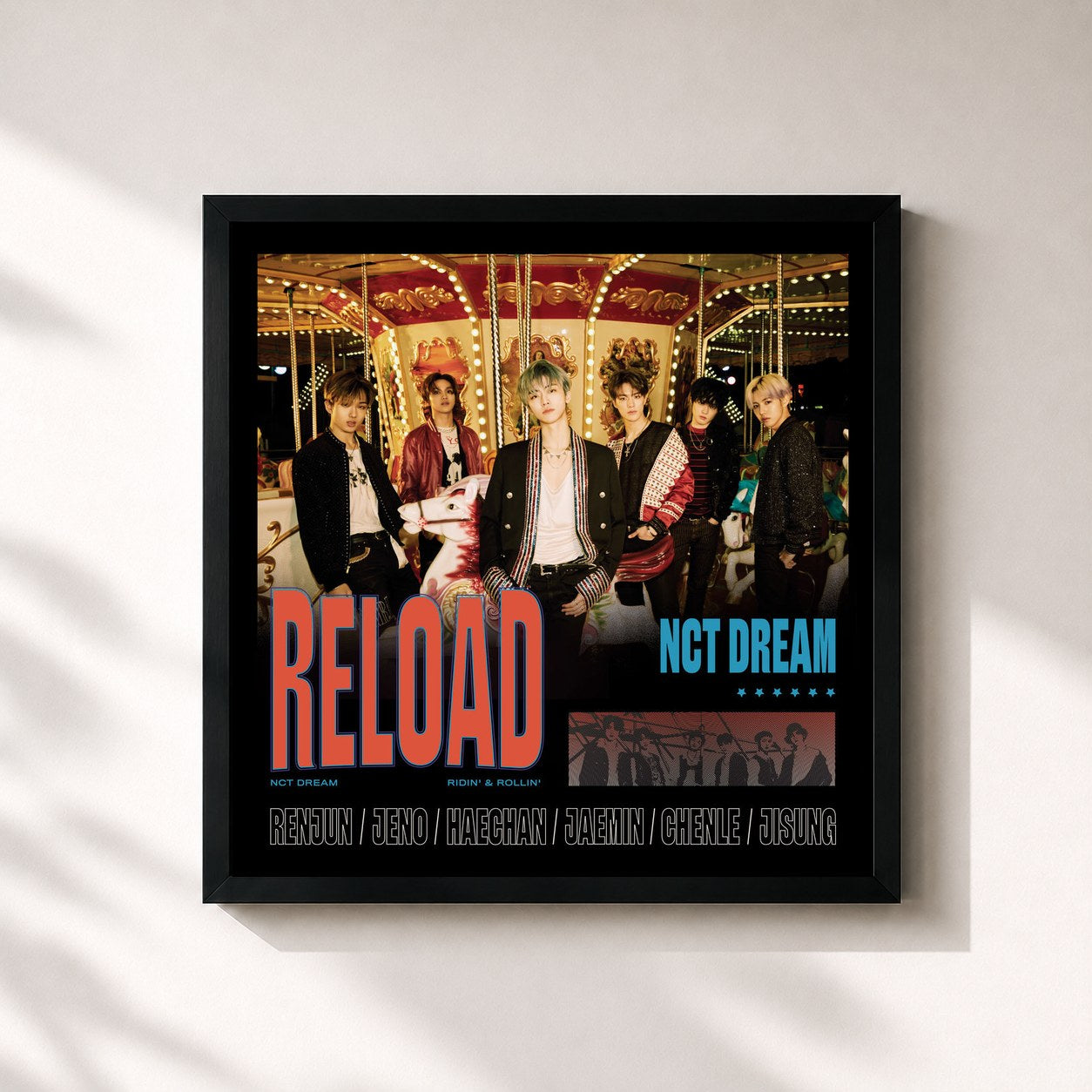 #noir Tableau carré de l'album Reload de NCT DREAM, cadre noir 32x32 cm