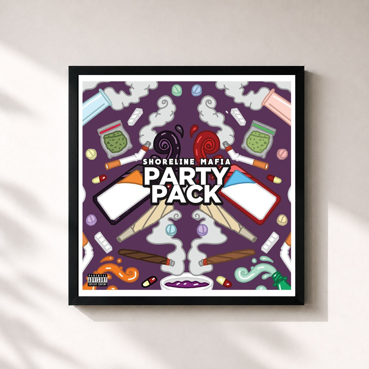 #noir Tableau carré de l'album Party Pack EP de Shoreline Mafia, cadre noir 32x32 cm