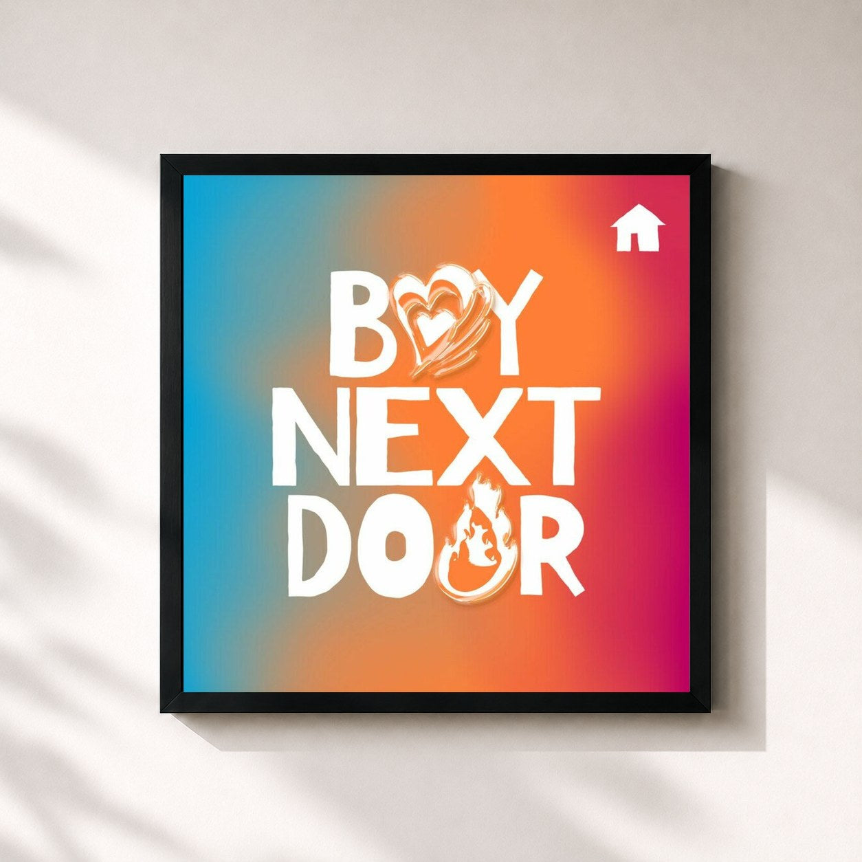 #noir Tableau carré de l'album HOW? de BOYNEXTDOOR, cadre noir 32x32 cm
