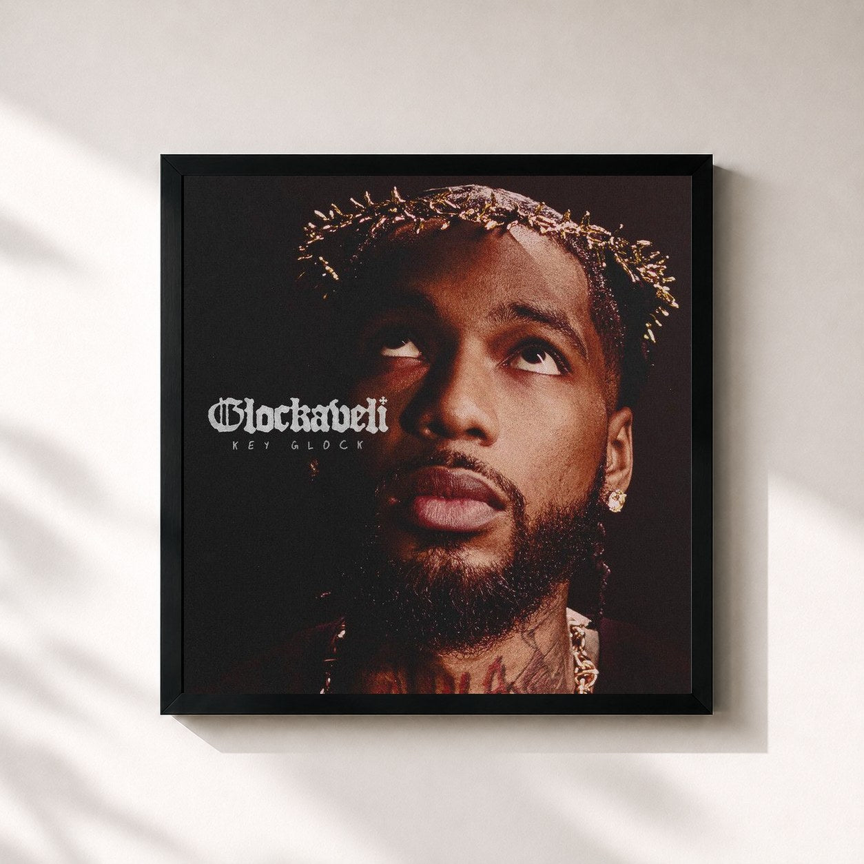 #noir Tableau carré de l'album Glockaveli: The Don de Key Glock, cadre noir 32x32 cm