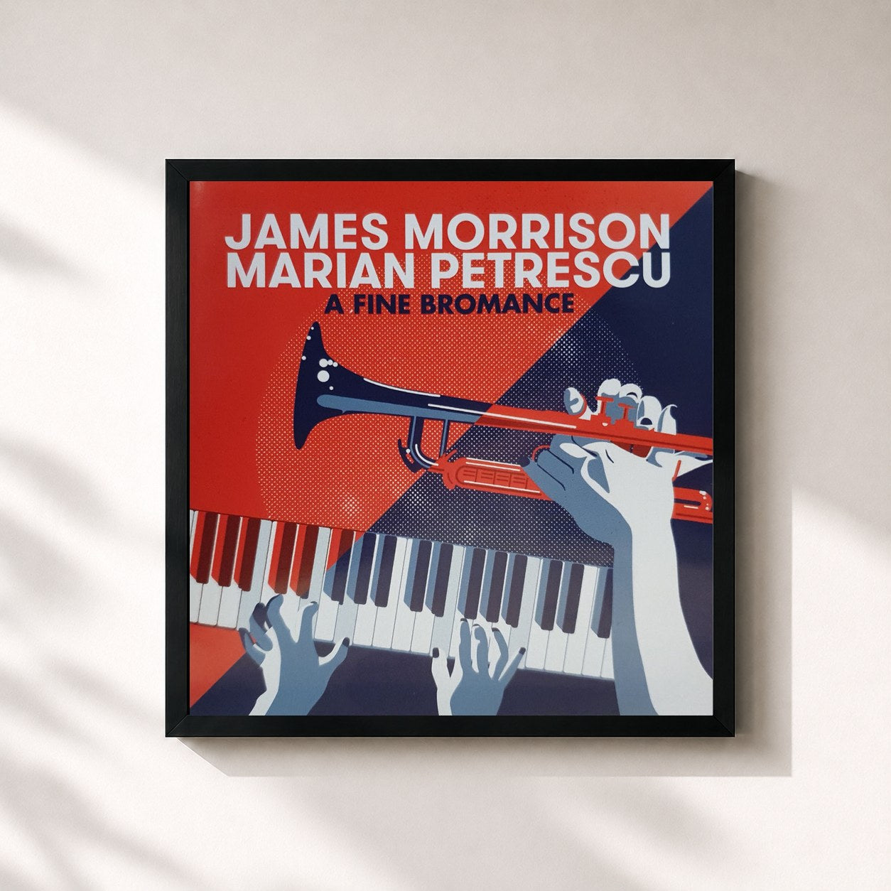 #noir Tableau carré de l'album A Fine Bromance de James Morrison, cadre noir 32x32 cm
