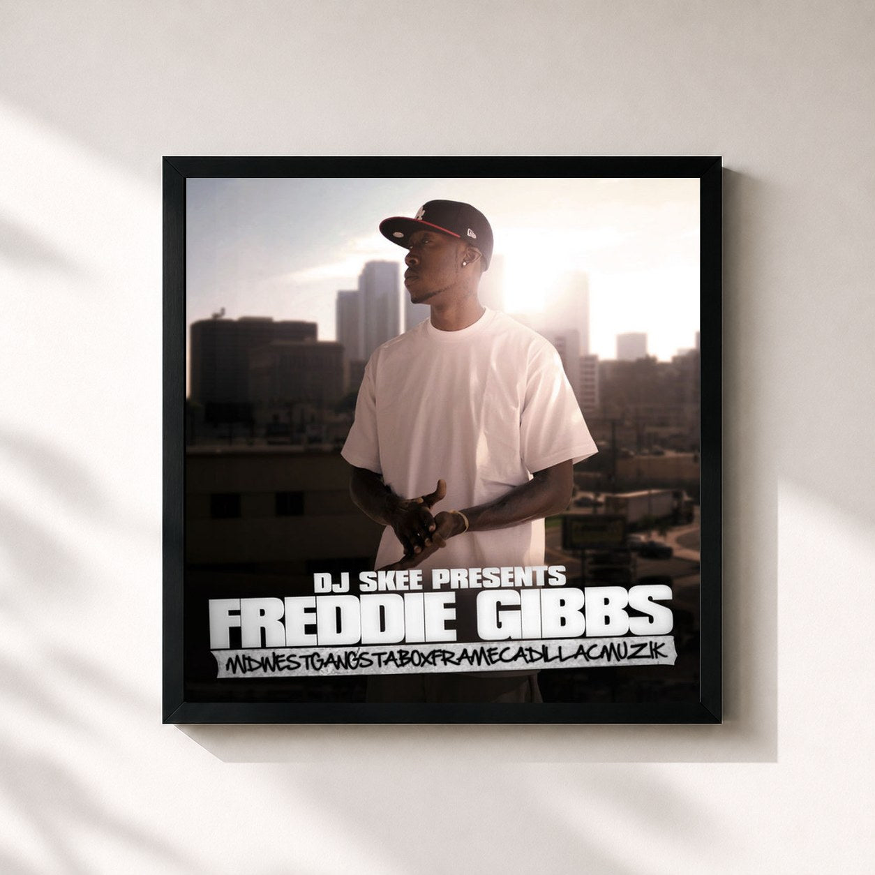 #noir Tableau carré de l'album Midwestgangstaboxframecadillacmuzik de Freddie Gibbs, cadre noir 32x32 cm
