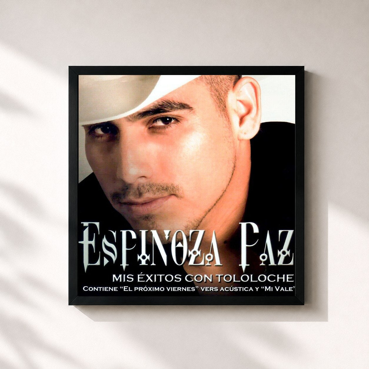 #noir Tableau carré de l'album Mis Éxitos Con Tololoche de Espinoza Paz, cadre noir 32x32 cm