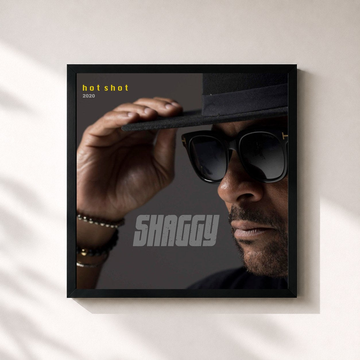 #noir Tableau carré de l'album Hot Shot 2020 de Shaggy, cadre noir 32x32 cm