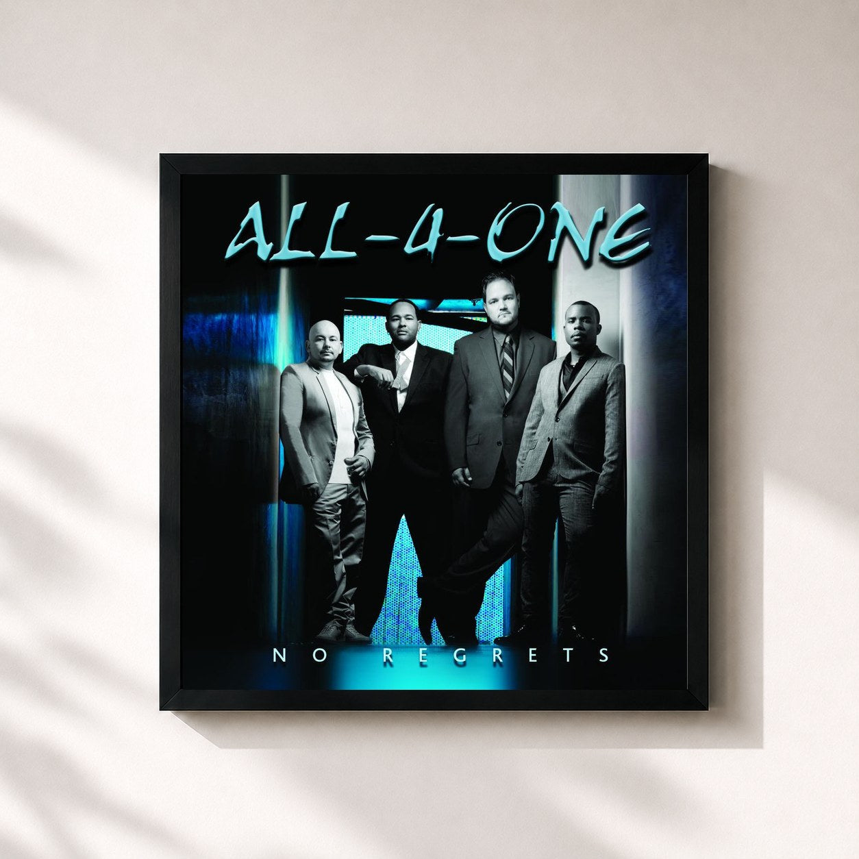 #noir Tableau carré de l'album No Regrets de All-4-One, cadre noir 32x32 cm
