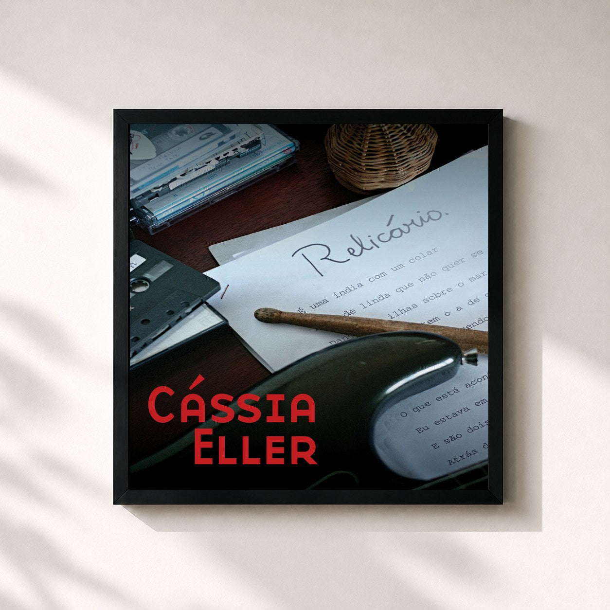 #noir Tableau carré de l'album Relicário de Cássia Eller, cadre noir 32x32 cm