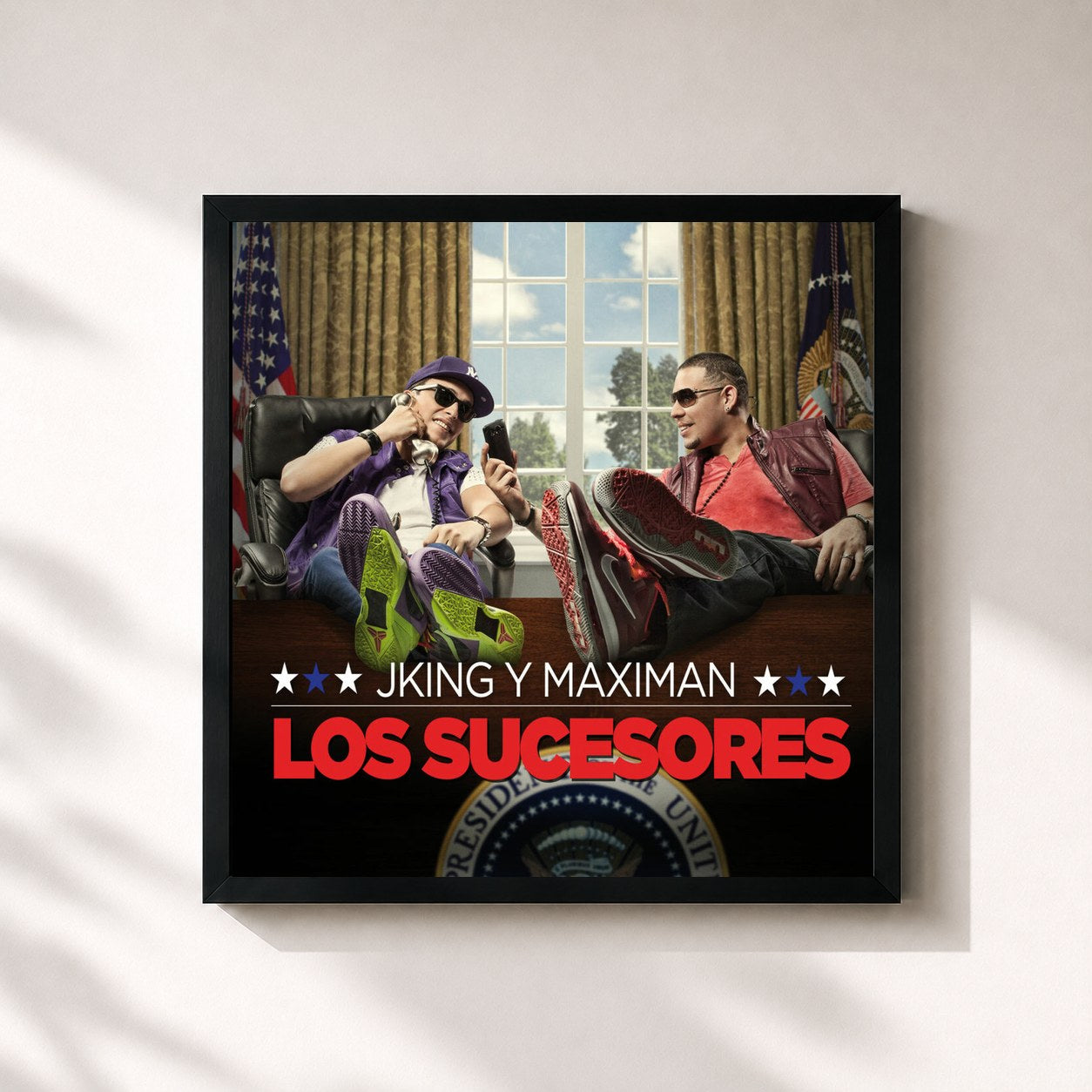 #noir Tableau carré de l'album Los Sucesores de J King Y Maximan, cadre noir 32x32 cm