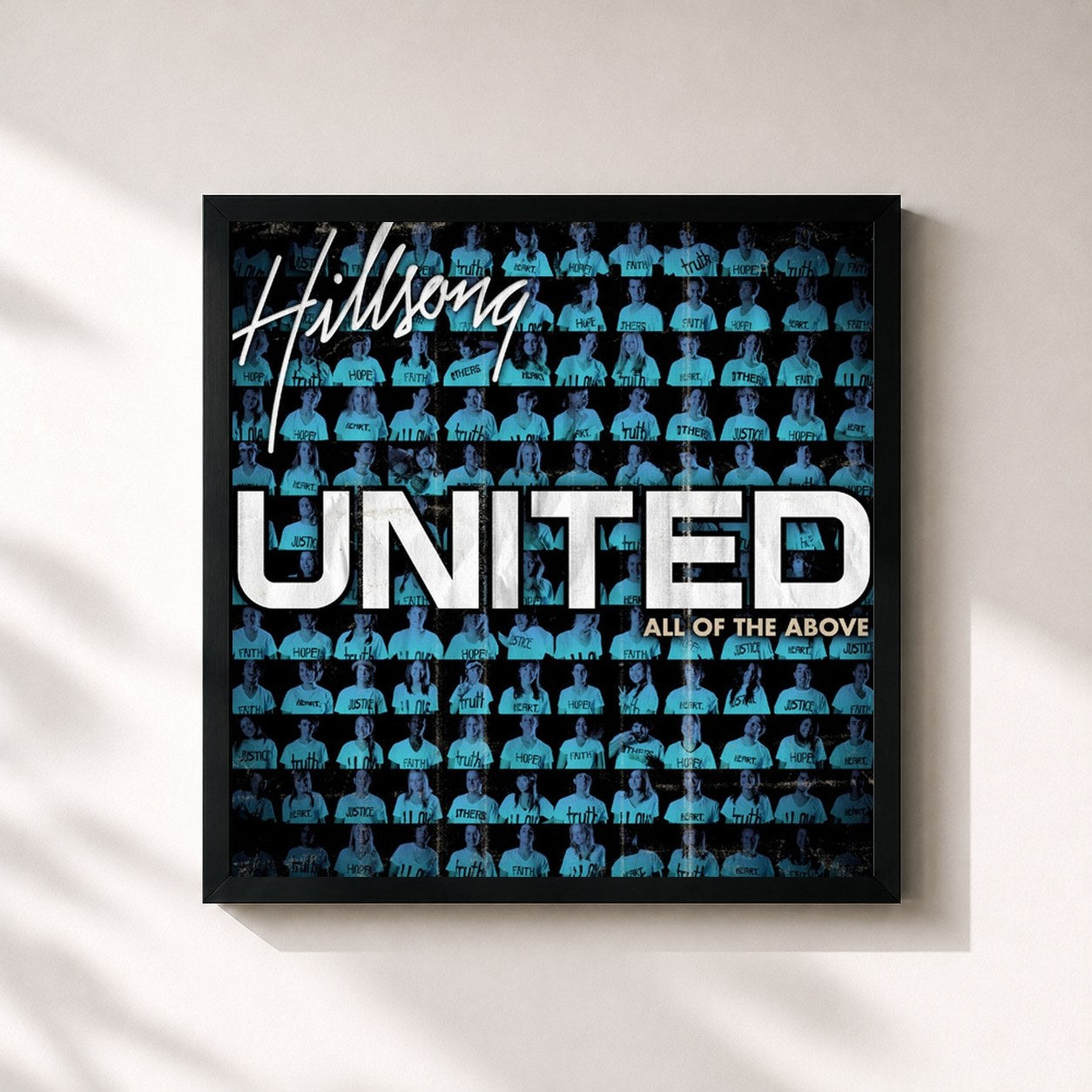 #noir Tableau carré de l'album All of the Above de Hillsong UNITED, cadre noir 32x32 cm