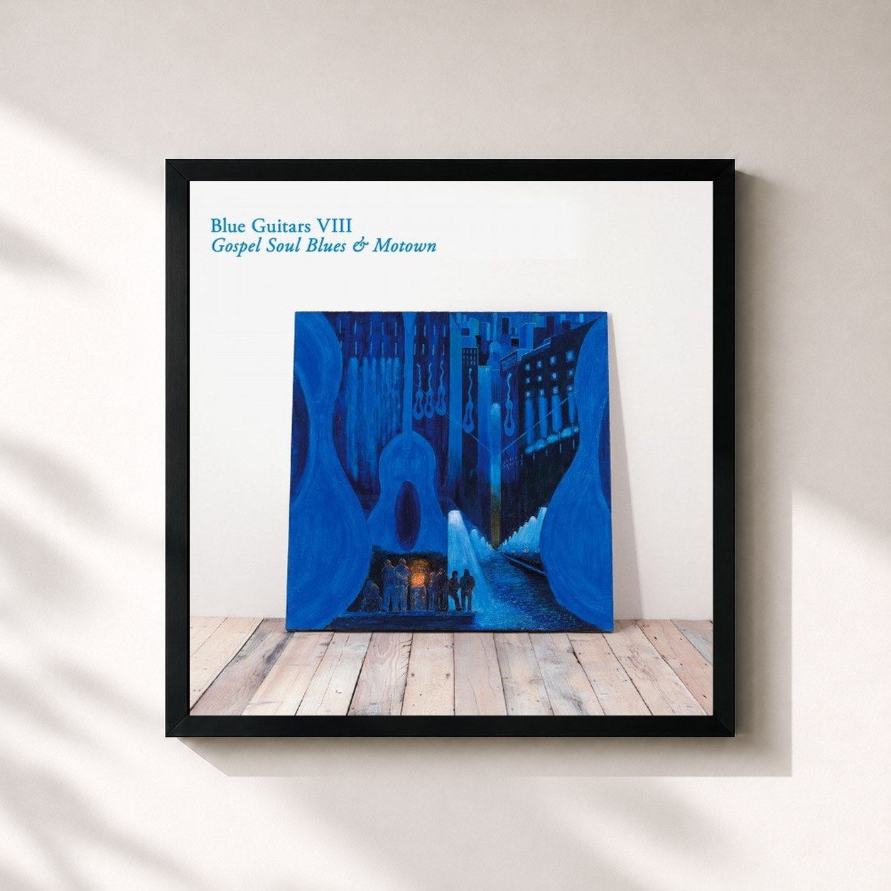 #noir Tableau carré de l'album Blues Guitars VIII - Gospel Soul Blues & Motown de Chris Rea, cadre noir 32x32 cm
