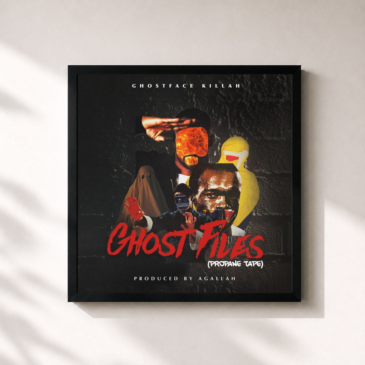 #noir Tableau carré de l'album Ghost Files - Propane Tape de Ghostface Killah, cadre noir 32x32 cm