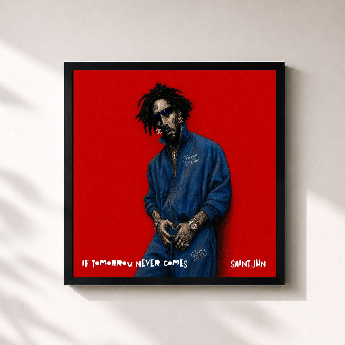 #noir Tableau carré de l'album If Tomorrow Never Comes de SAINt JHN, cadre noir 32x32 cm