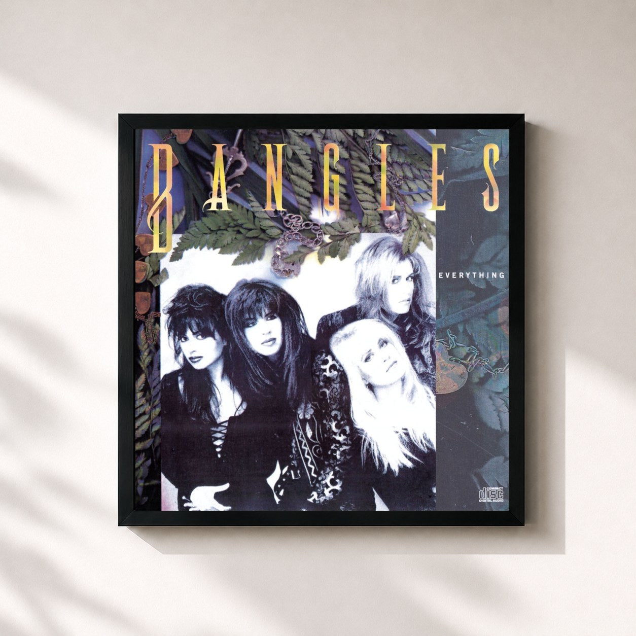 #noir Tableau carré de l'album Everything de The Bangles, cadre noir 32x32 cm