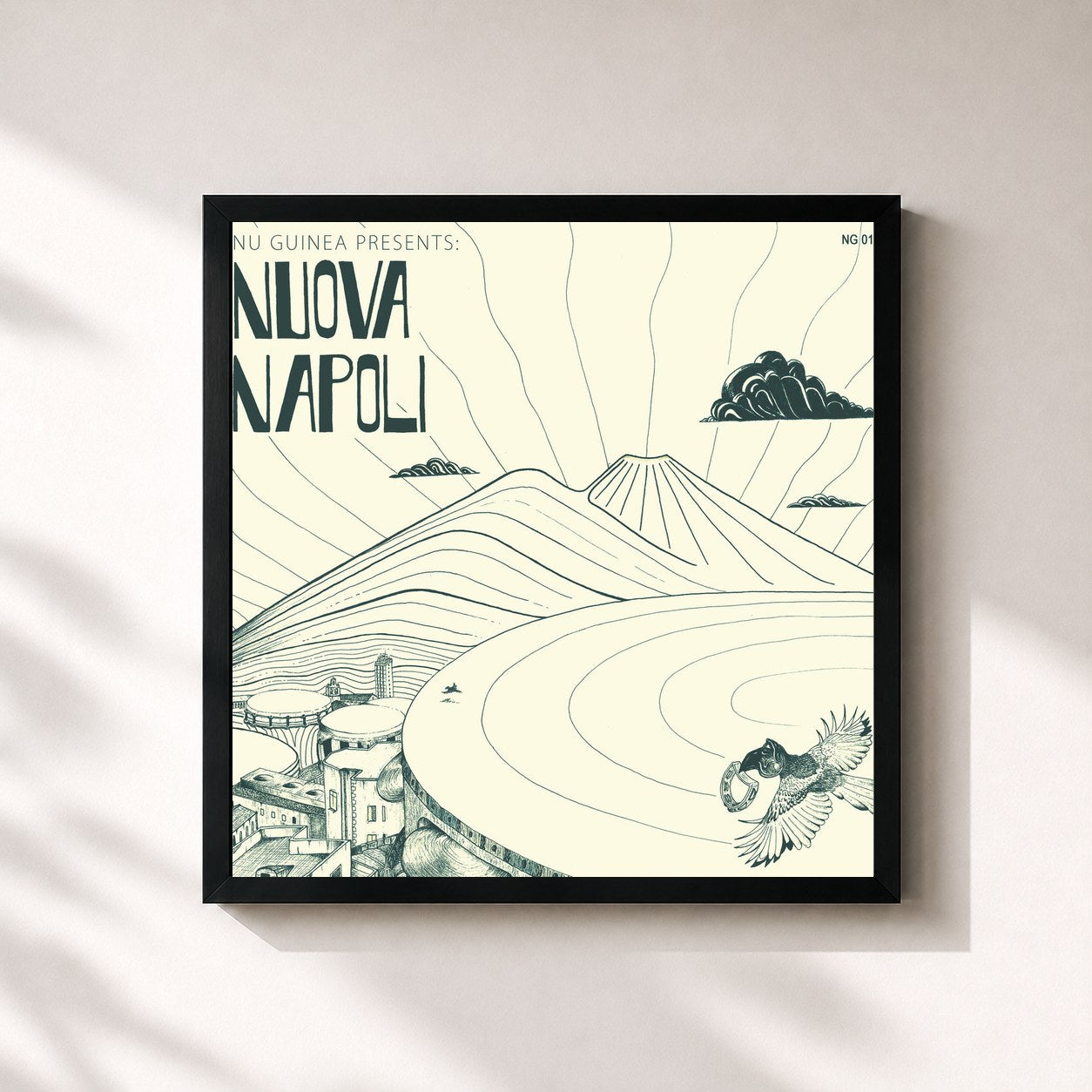 #noir Tableau carré de l'album Nuova Napoli de Nu Genea, cadre noir 32x32 cm