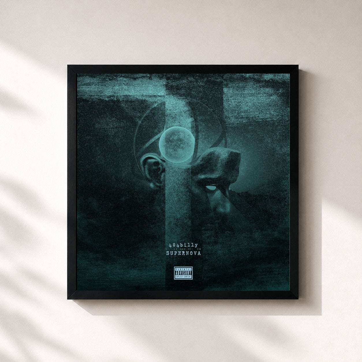 #noir Tableau carré de l'album Supernova de 404Billy, cadre noir 32x32 cm