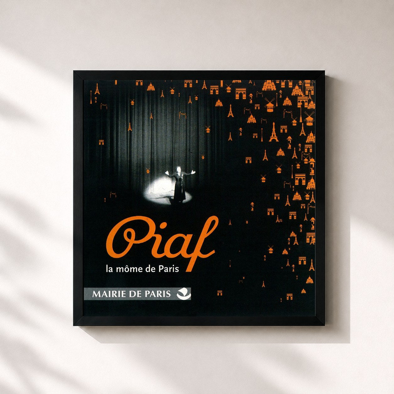 #noir Tableau carré de l'album La Môme De Paris de Edith Piaf, cadre noir 32x32 cm