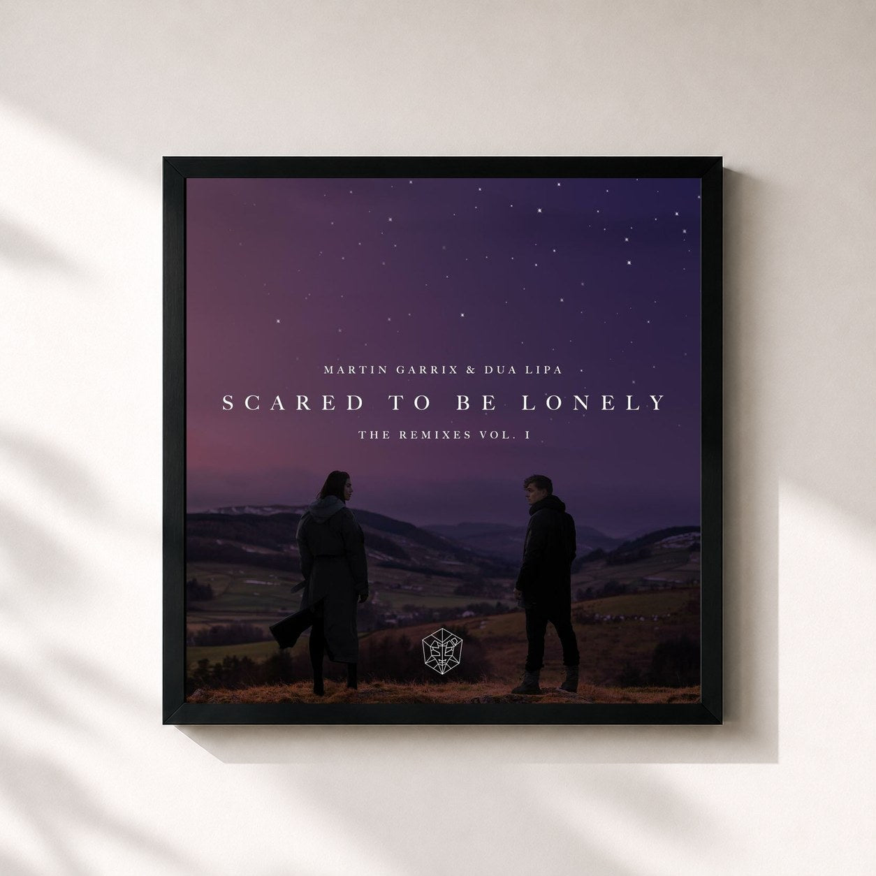 #noir Tableau carré de l'album Scared To Be Lonely Remixes Vol. 1 de Martin Garrix, cadre noir 32x32 cm