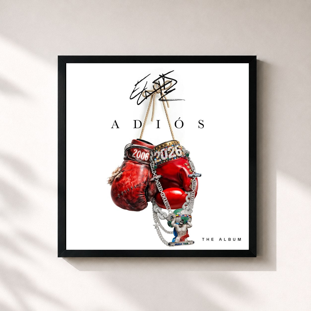 #noir Tableau carré de l'album ADIOS de El Alfa, cadre noir 32x32 cm