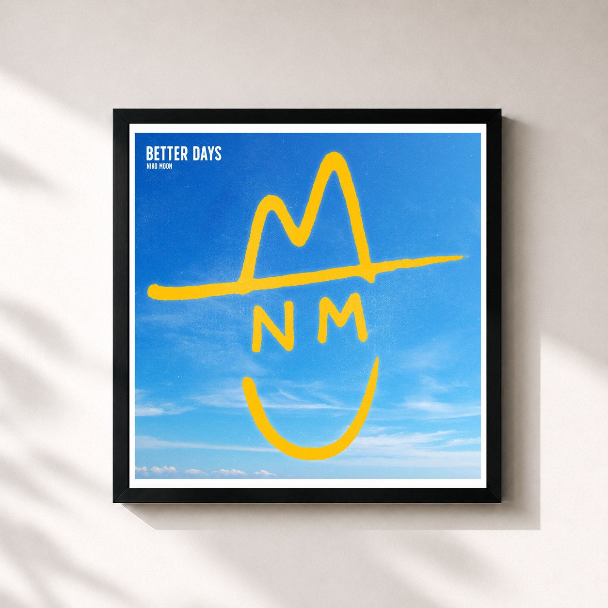 #noir Tableau carré de l'album BETTER DAYS de Niko Moon, cadre noir 32x32 cm