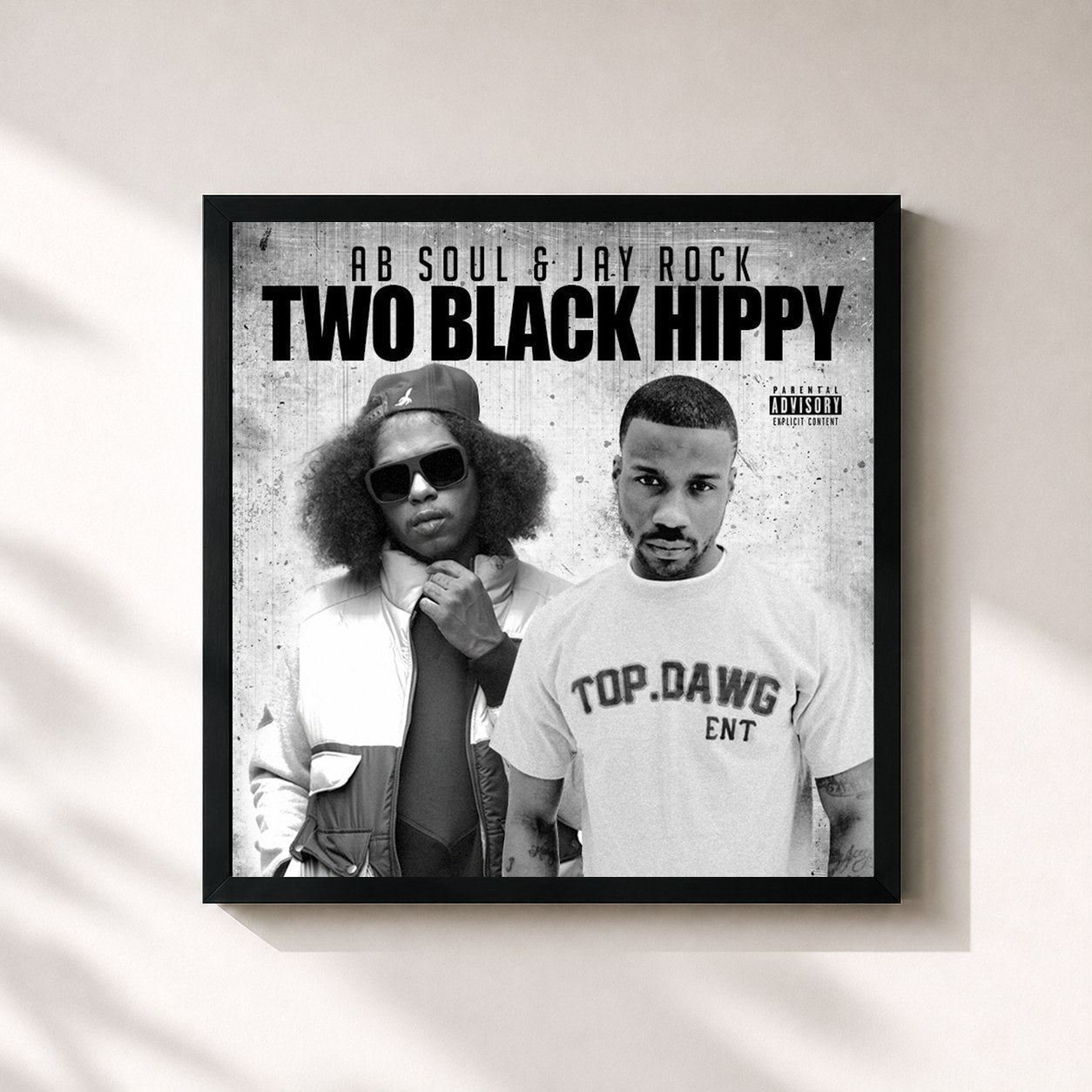 #noir Tableau carré de l'album Two Black Hippy de Ab-Soul, cadre noir 32x32 cm
