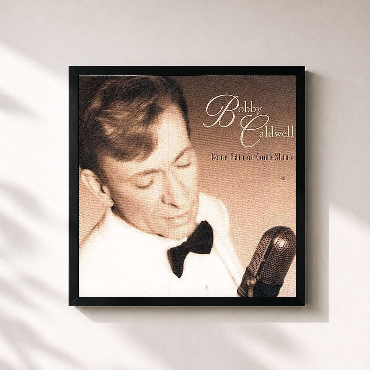 #noir Tableau carré de l'album Come Rain or Come Shine de Bobby Caldwell, cadre noir 32x32 cm
