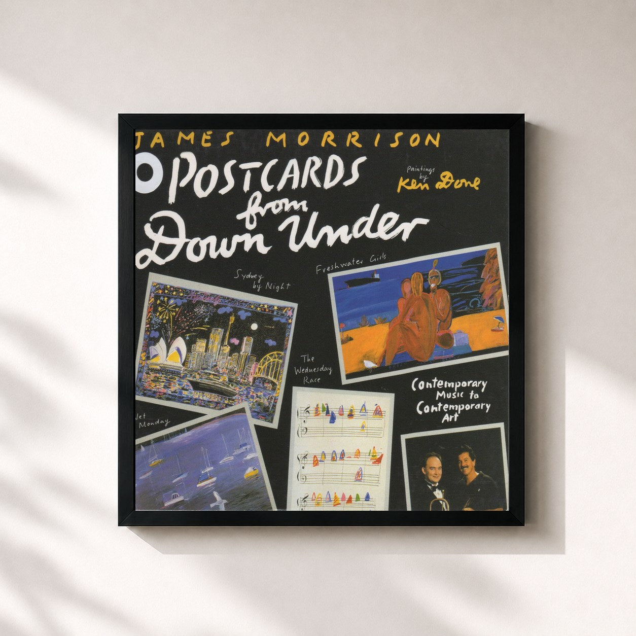 #noir Tableau carré de l'album Postcards From Downunder de James Morrison, cadre noir 32x32 cm