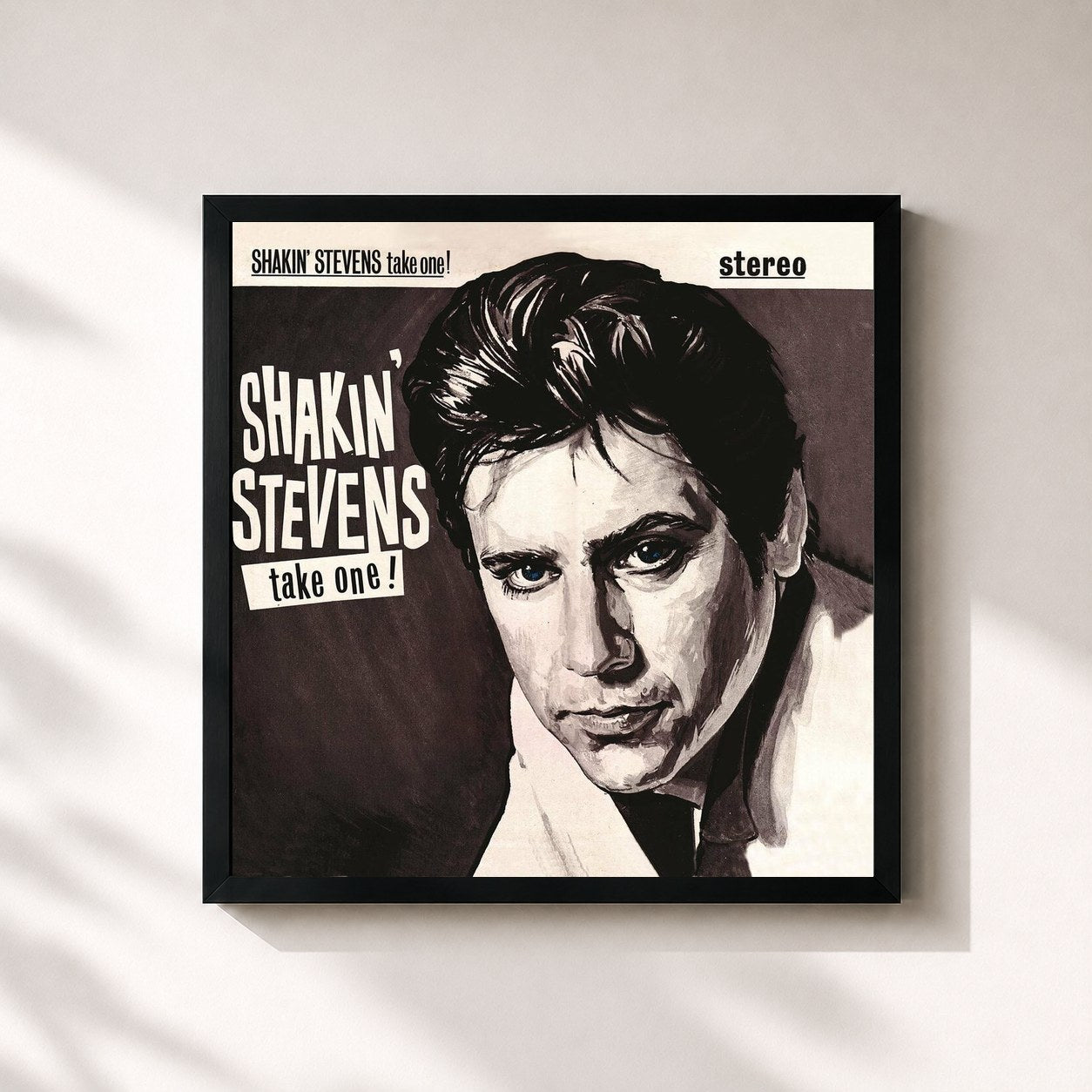 #noir Tableau carré de l'album Take One de Shakin' Stevens, cadre noir 32x32 cm