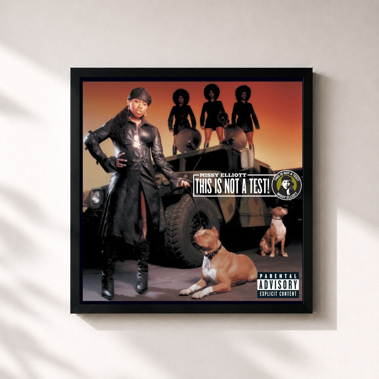 #noir Tableau carré de l'album This Is Not a Test! de Missy Elliott, cadre noir 32x32 cm
