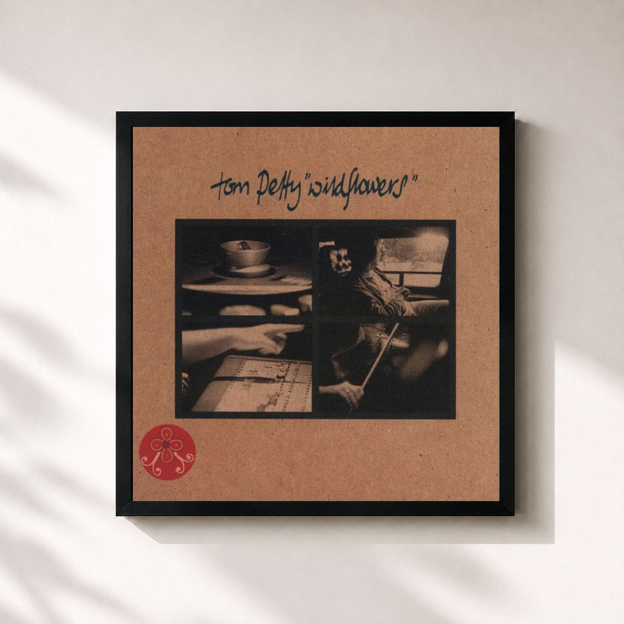 #noir Tableau carré de l'album Wildflowers de Tom Petty, cadre noir 32x32 cm