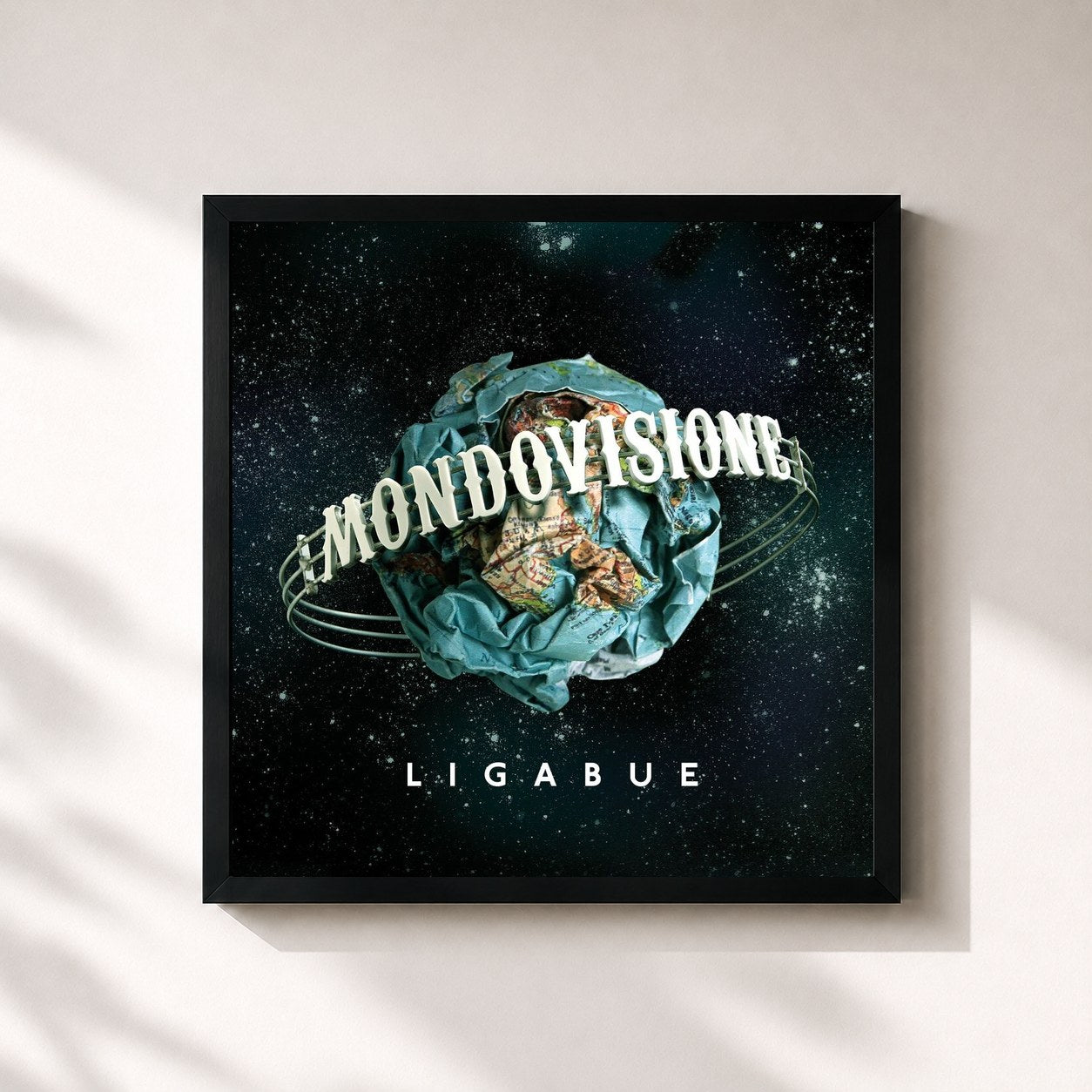 #noir Tableau carré de l'album Mondovisione de Ligabue, cadre noir 32x32 cm