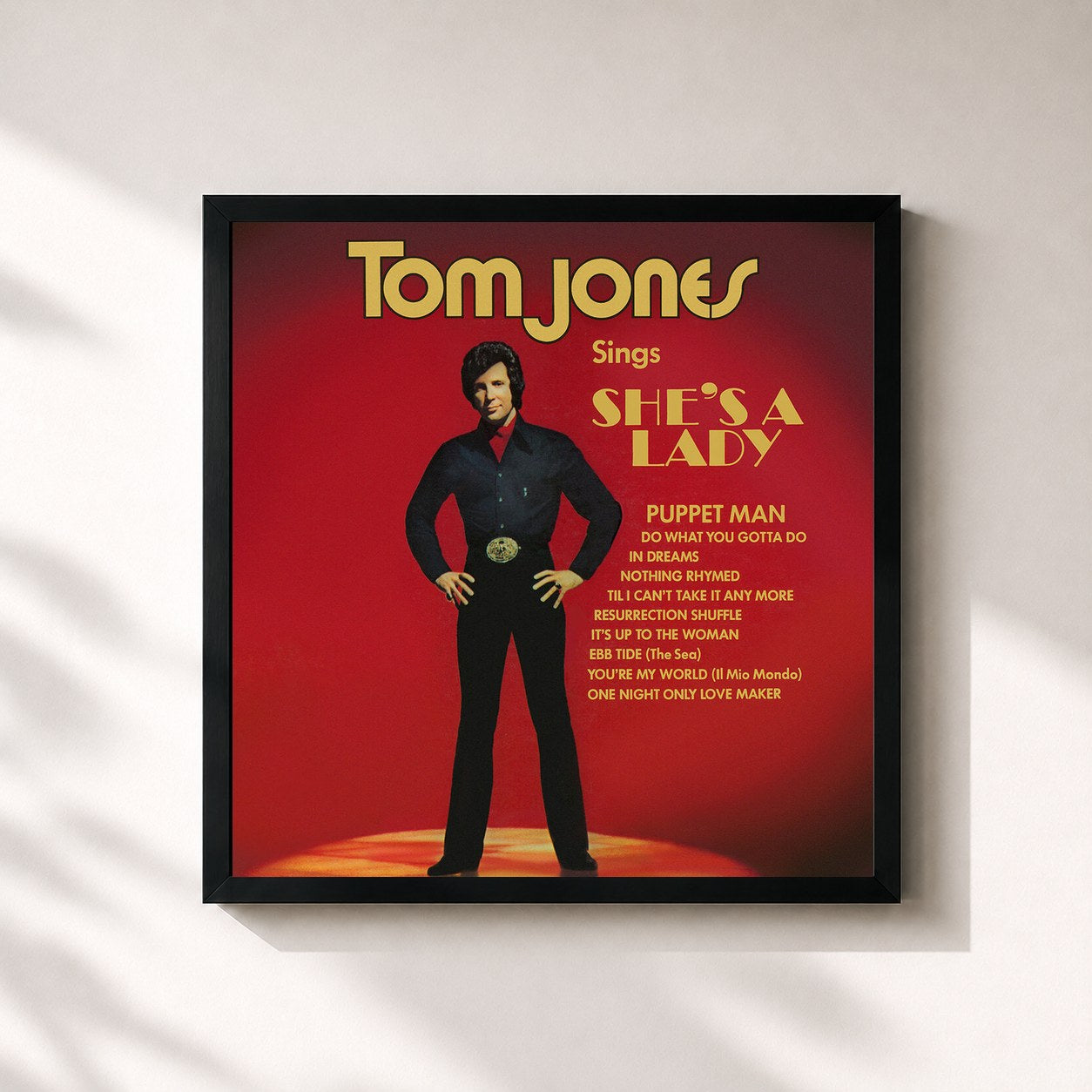 #noir Tableau carré de l'album Tom Jones Sings She's A Lady de Tom Jones, cadre noir 32x32 cm