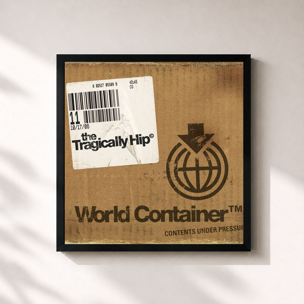 #noir Tableau carré de l'album World Container de The Tragically Hip, cadre noir 32x32 cm