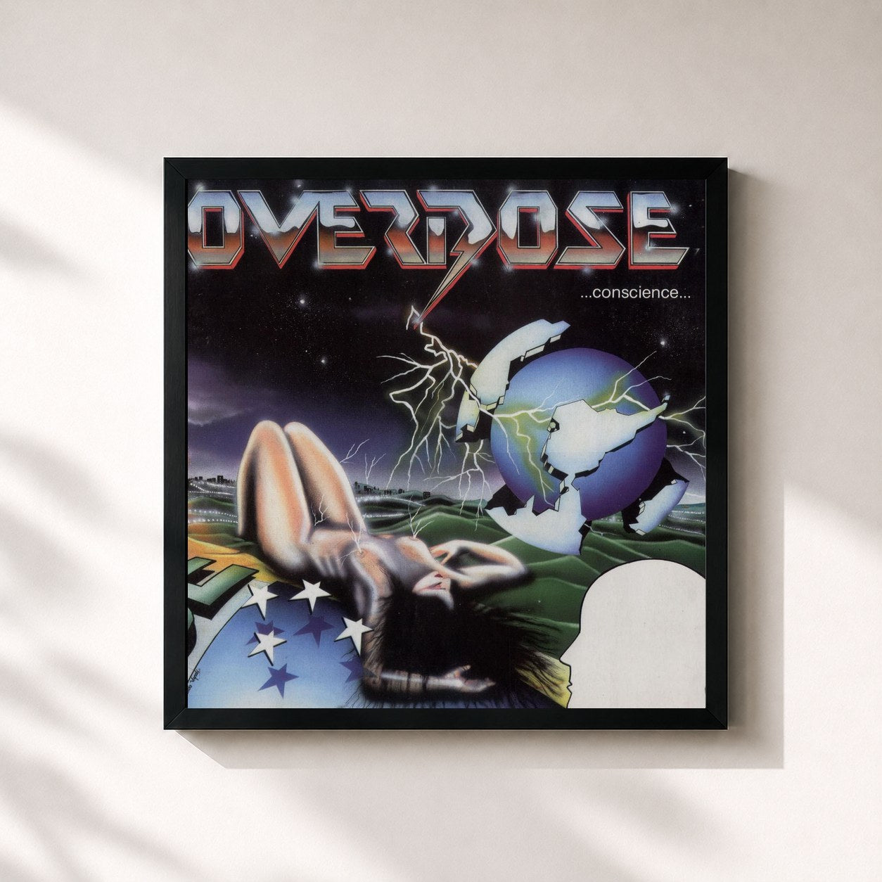 #noir Tableau carré de l'album Conscience de Overdose, cadre noir 32x32 cm