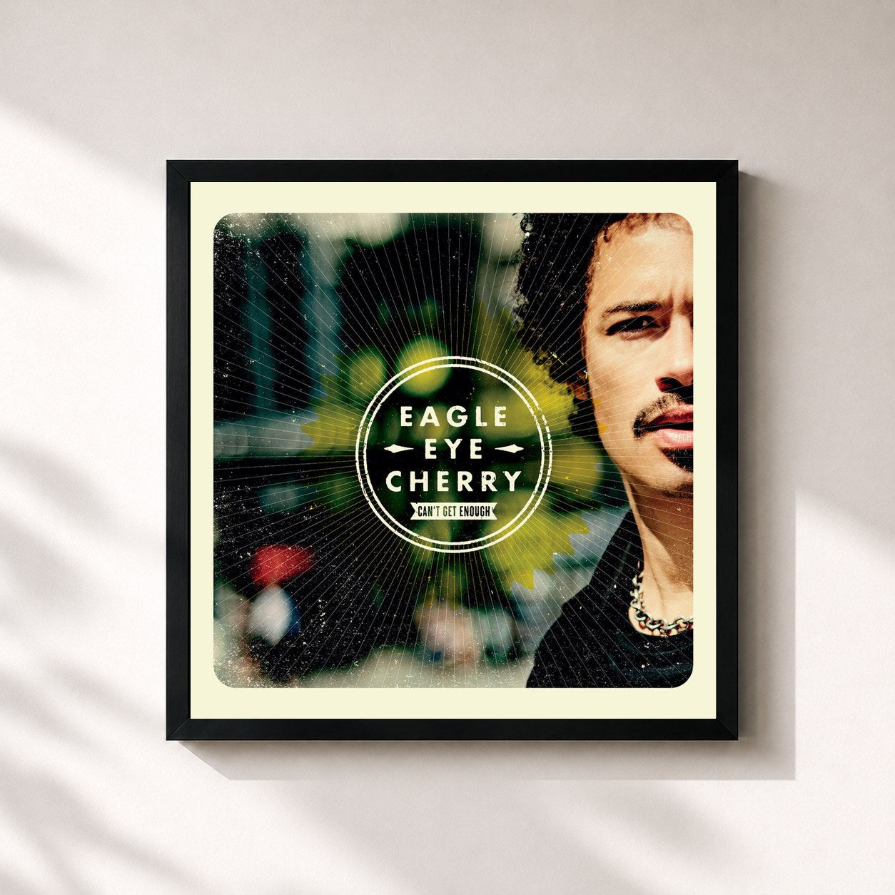 #noir Tableau carré de l'album Can't Get Enough de Eagle-Eye Cherry, cadre noir 32x32 cm