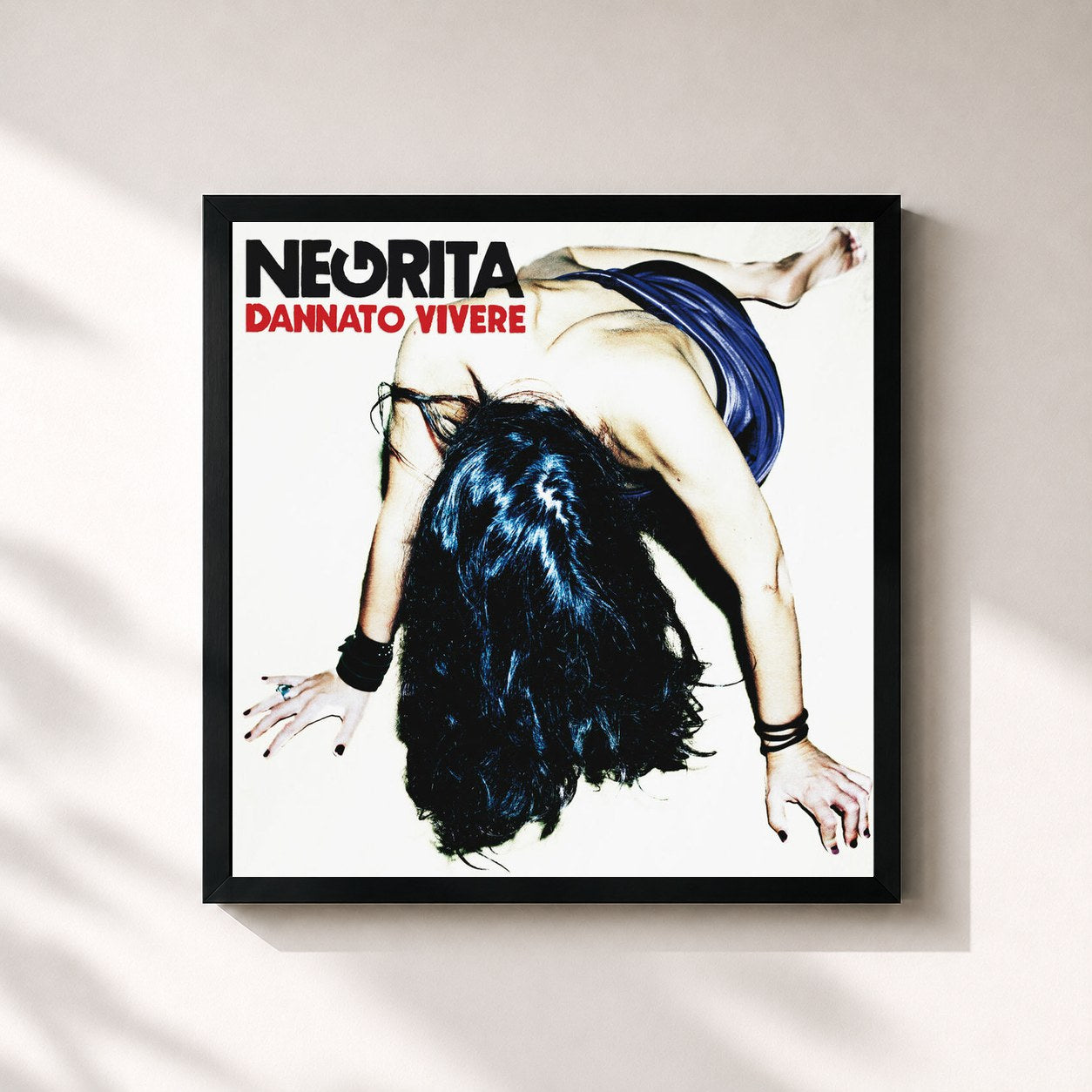 #noir Tableau carré de l'album Dannato Vivere de Negrita, cadre noir 32x32 cm
