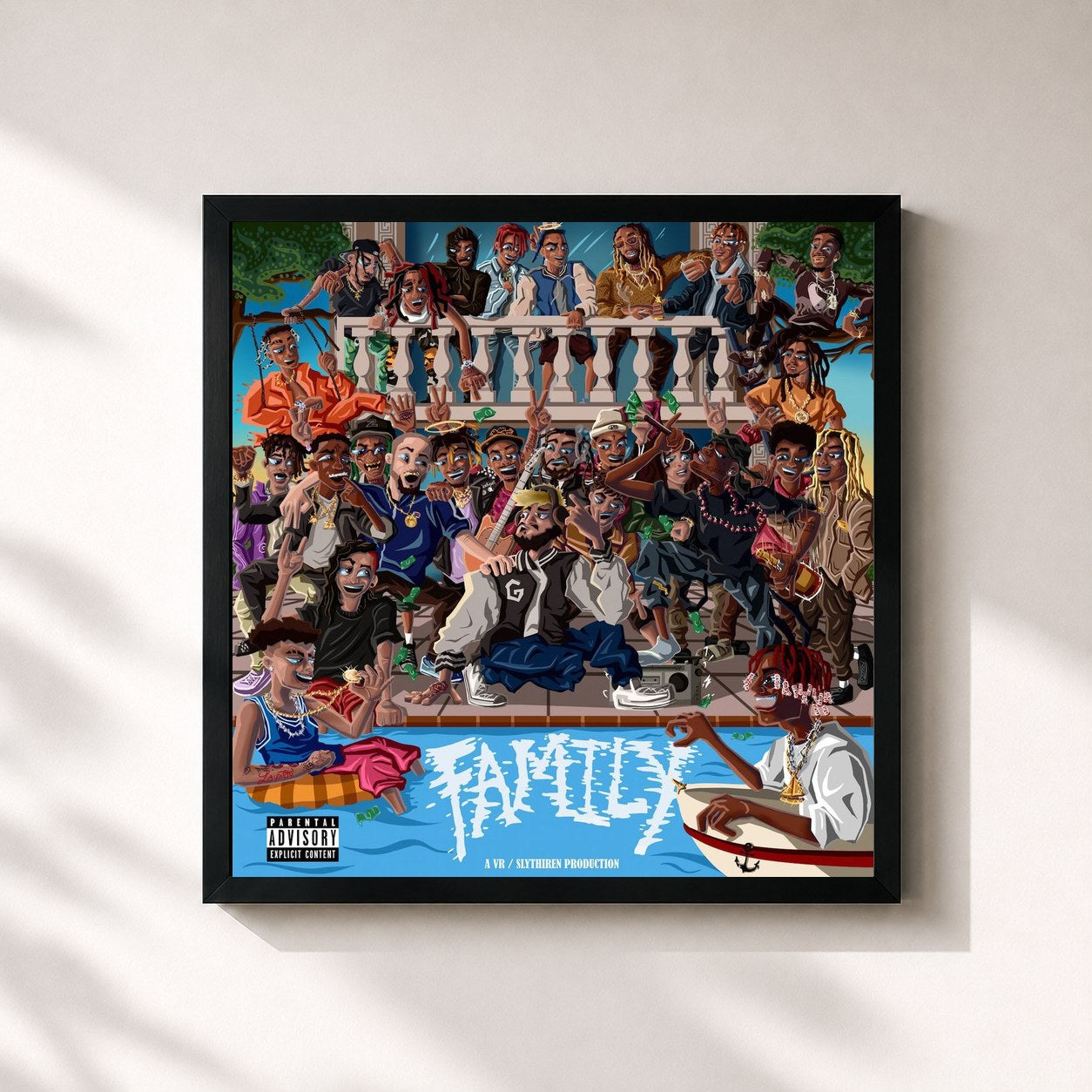 #noir Tableau carré de l'album FAMILY de DJ Scheme, cadre noir 32x32 cm