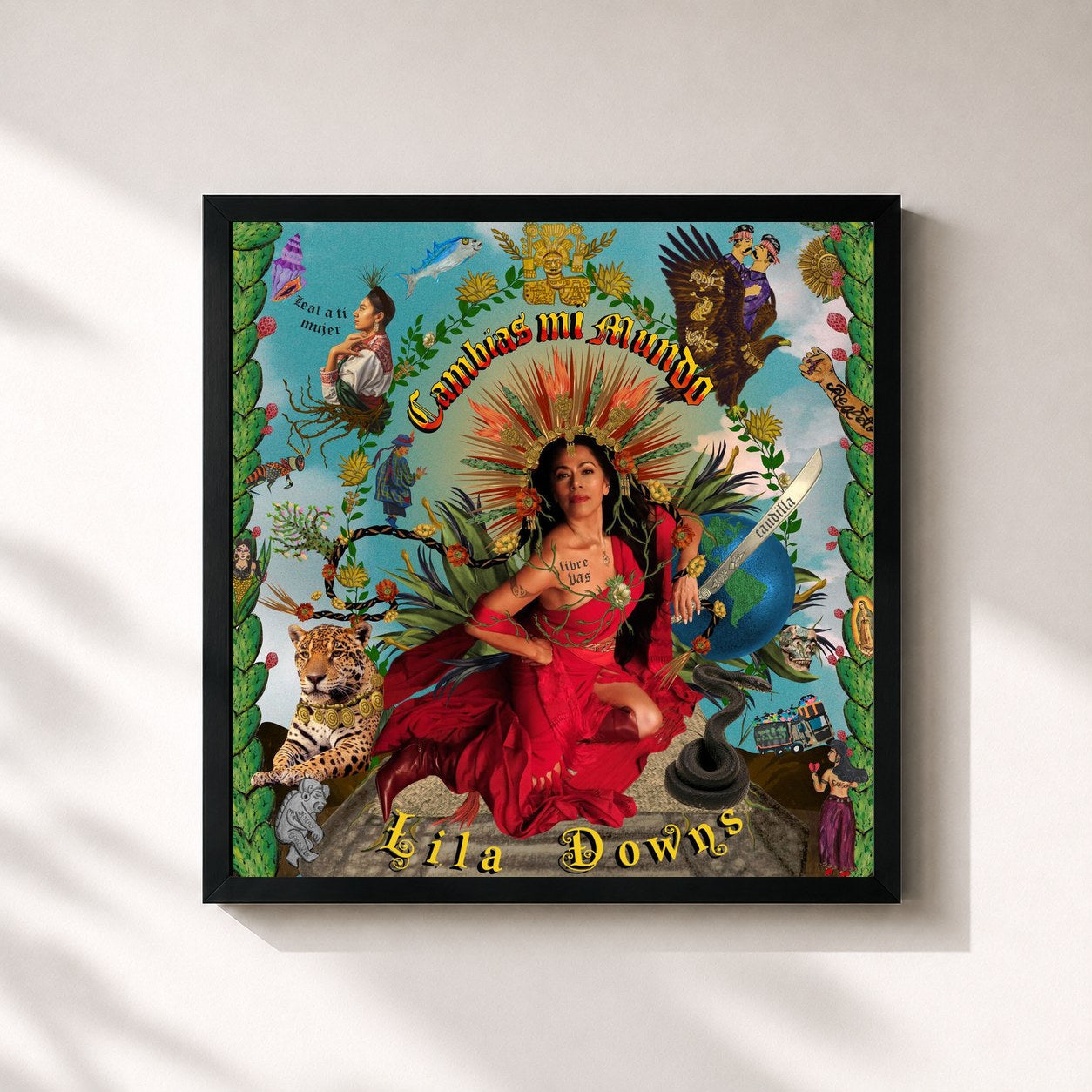 #noir Tableau carré de l'album Cambias Mi Mundo de Lila Downs, cadre noir 32x32 cm