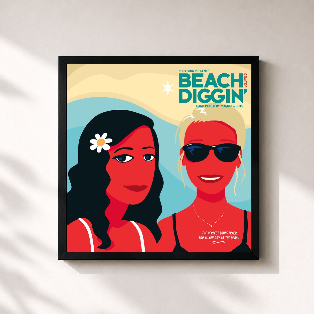 #noir Tableau carré de l'album Beach Diggin', Vol. 5 de Guts, cadre noir 32x32 cm