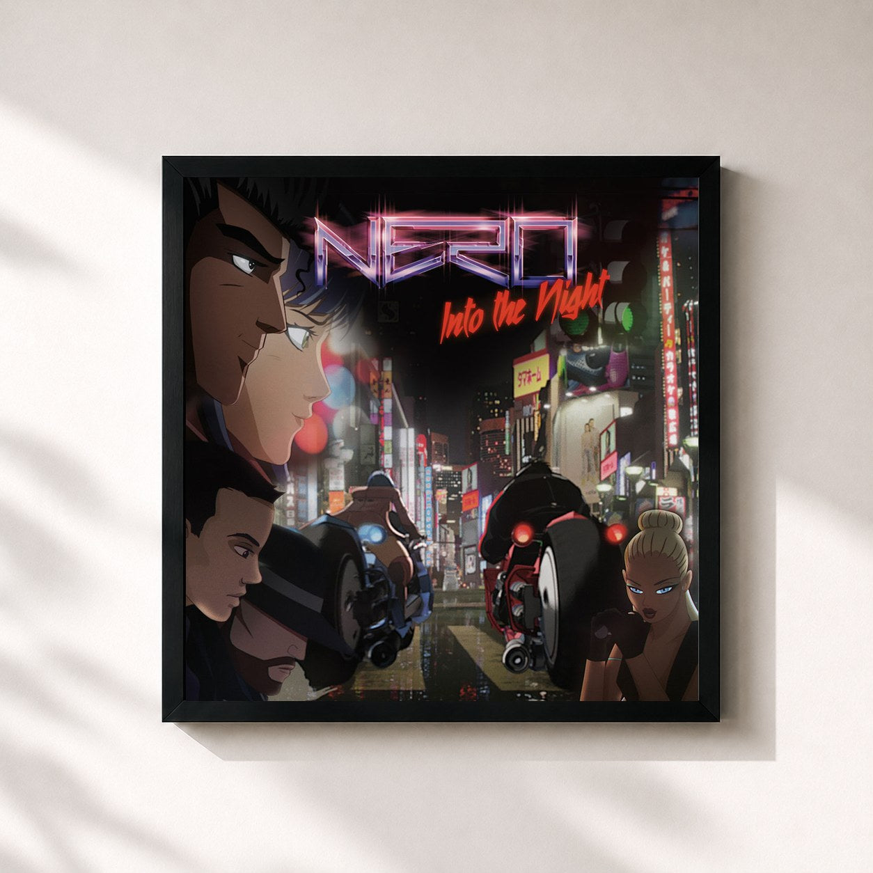 #noir Tableau carré de l'album Into The Night (Remixes) de Nero, cadre noir 32x32 cm