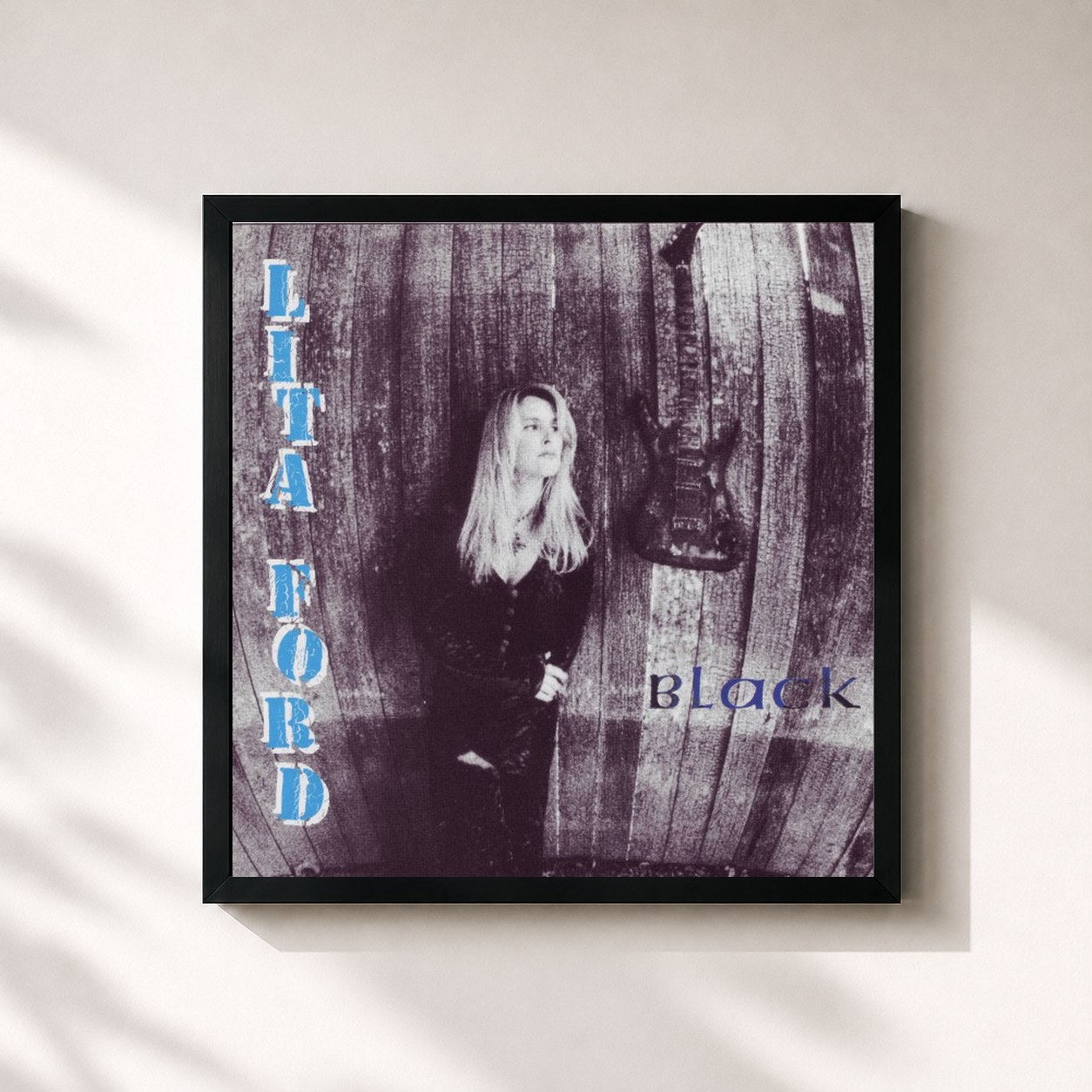 #noir Tableau carré de l'album Black de Lita Ford, cadre noir 32x32 cm