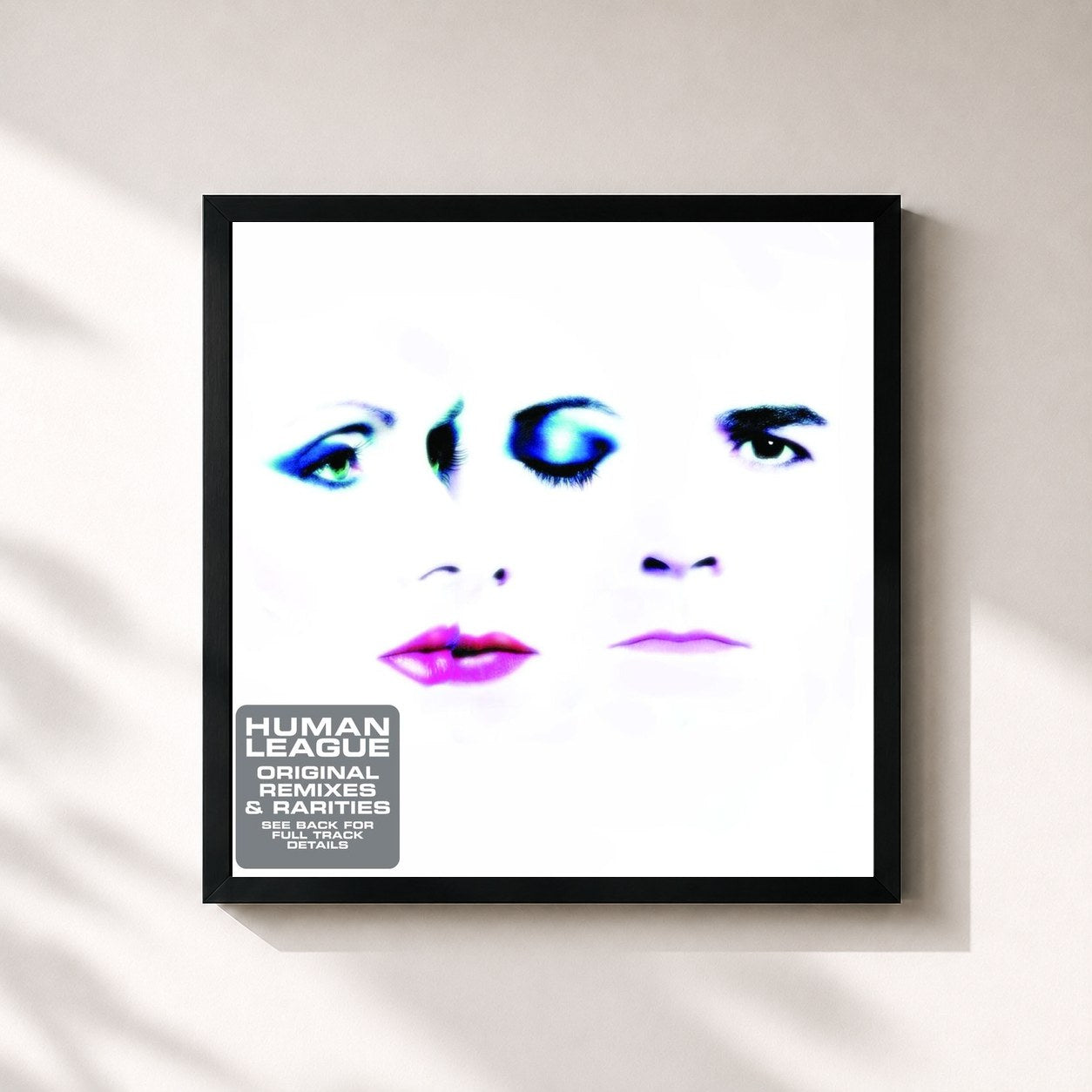 #noir Tableau carré de l'album Original Remixes & Rarities de The Human League, cadre noir 32x32 cm