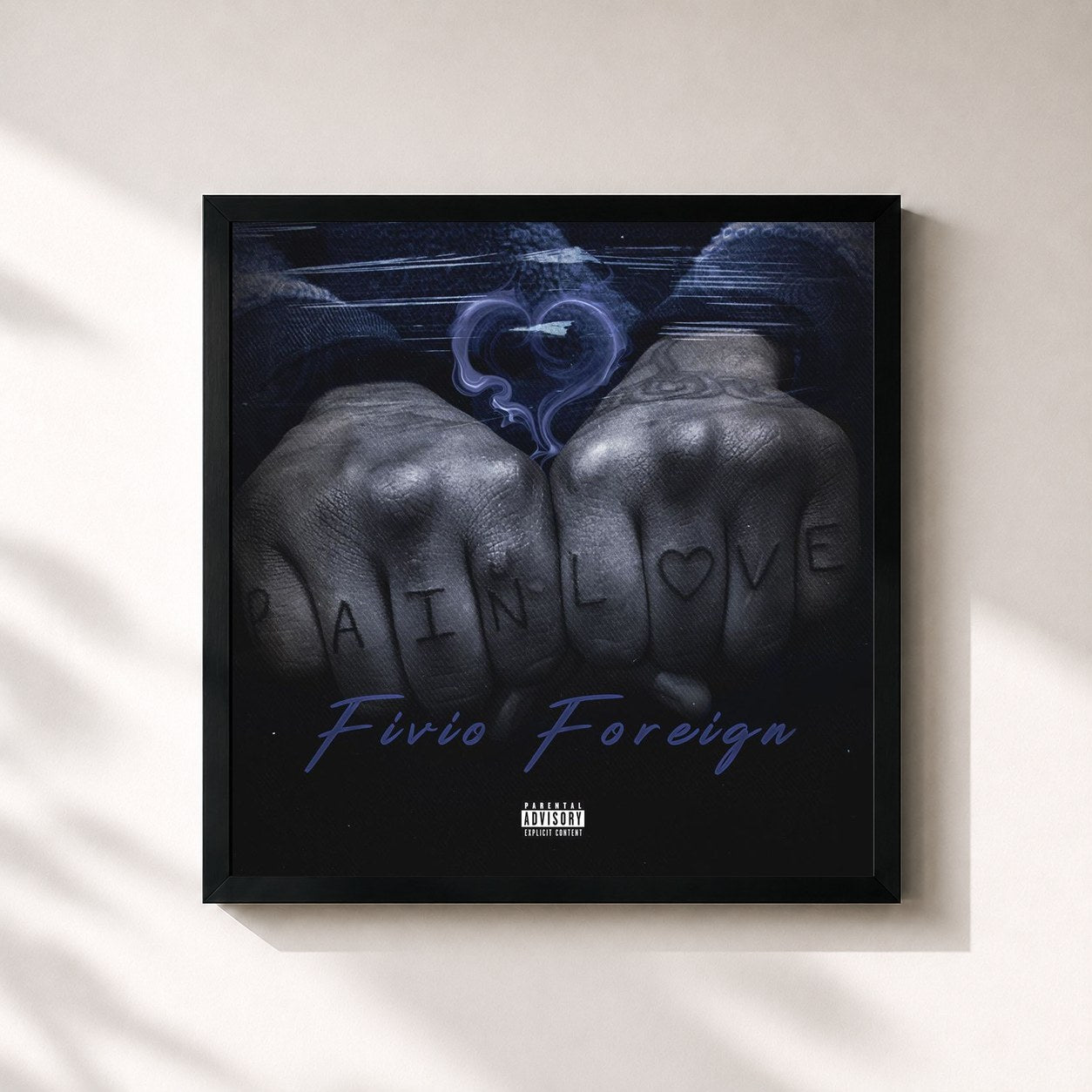 #noir Tableau carré de l'album Pain and Love - EP de Fivio Foreign, cadre noir 32x32 cm