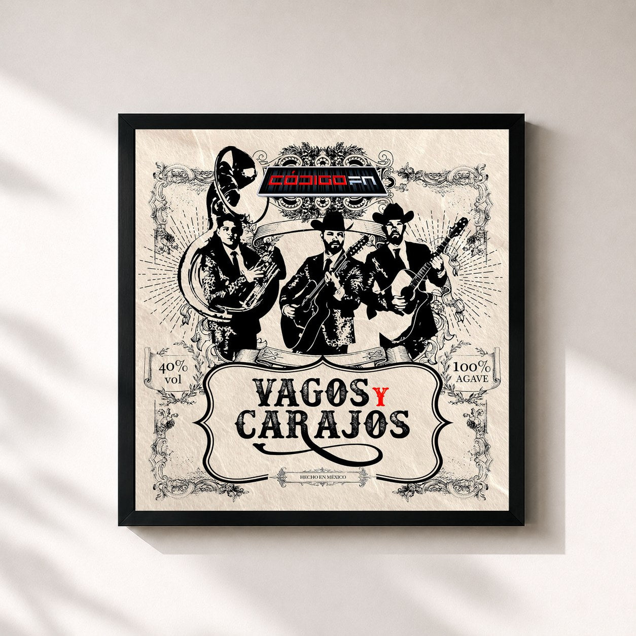 #noir Tableau carré de l'album Vagos y Carajos de Código FN, cadre noir 32x32 cm