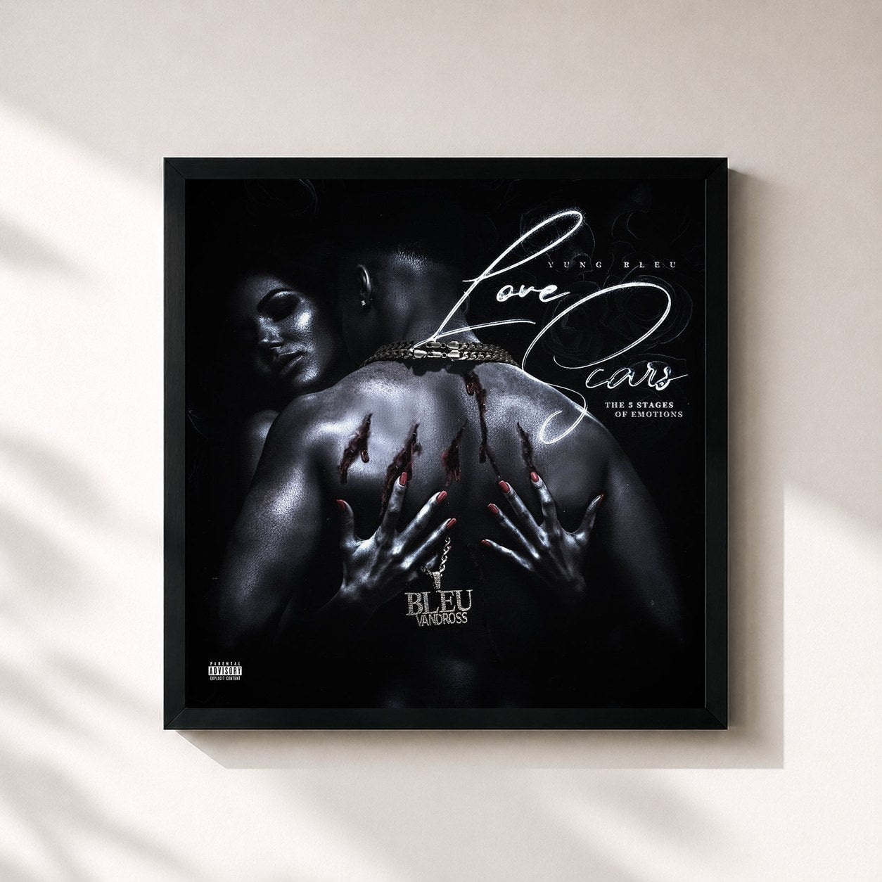 #noir Tableau carré de l'album Love Scars: The 5 Stages Of Emotions de Yung Bleu, cadre noir 32x32 cm