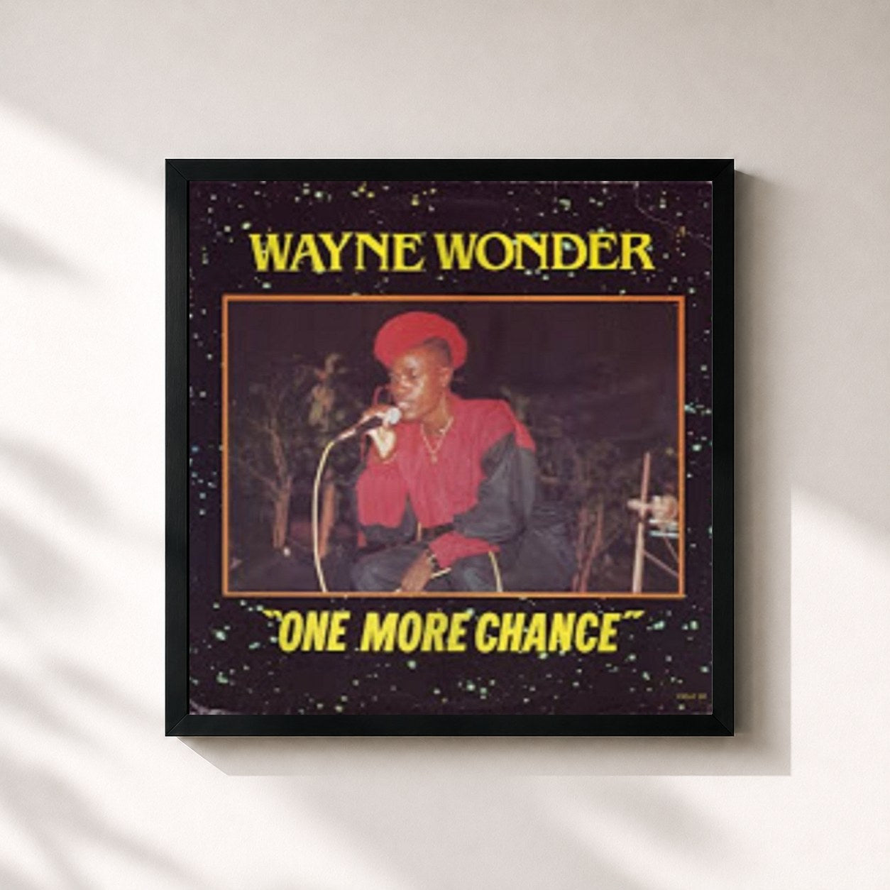 #noir Tableau carré de l'album One More Chance de Wayne Wonder, cadre noir 32x32 cm