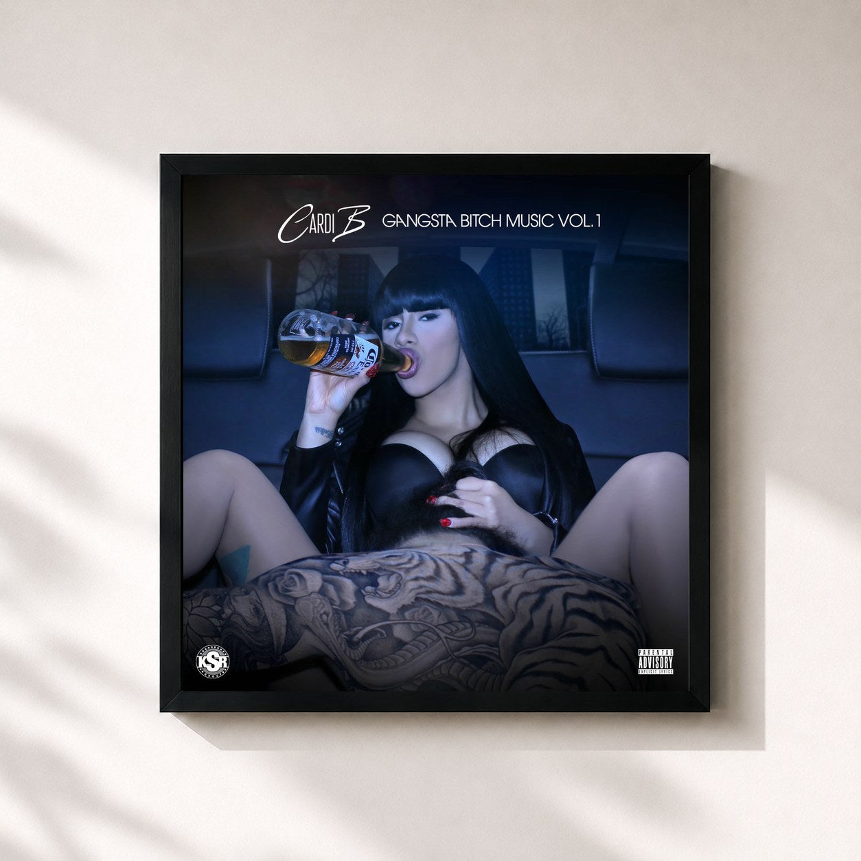 #noir Tableau carré de l'album Gangsta Bitch Music Vol 1 de Cardi B, cadre noir 32x32 cm