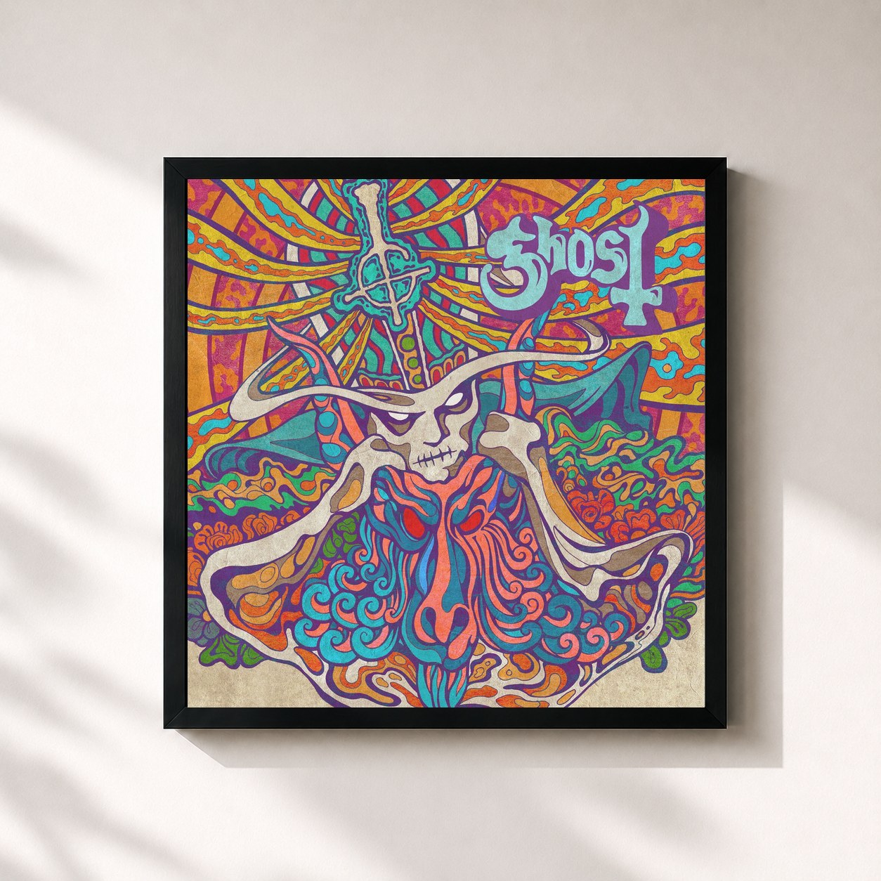 #noir Tableau carré de l'album Seven Inches of Satanic Panic de Ghost, cadre noir 32x32 cm